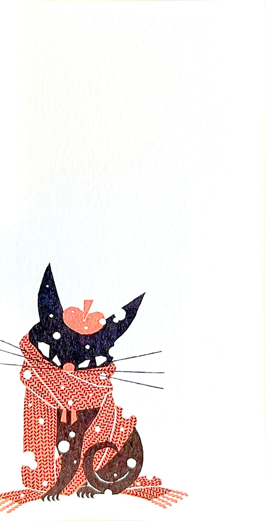 帽子とリボンを身につけた黒猫ロビンのユニークなシーンが描かれた、美濃和紙の一筆箋
Ichibitsusen letter pad featuring scenes of Black Cat Robin with a hat and ribbon, printed on Mino washi