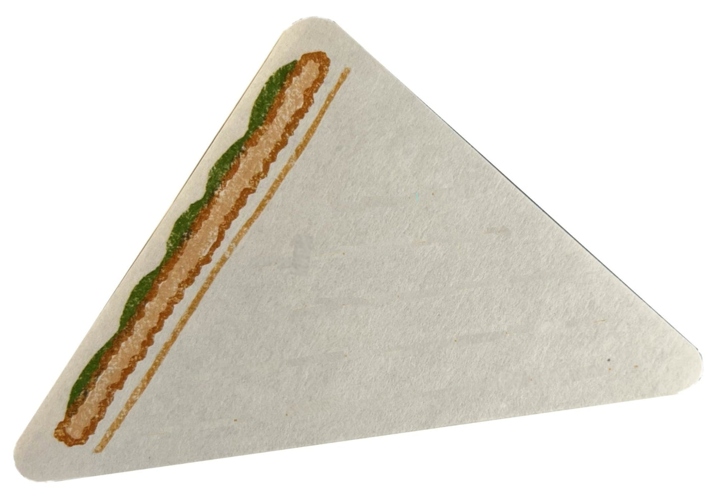 カツサンドの断面が描かれた三角形に折りたためるミニ便箋
Mini letter sheet that folds into a triangle with a katsu sandwich cross-section design