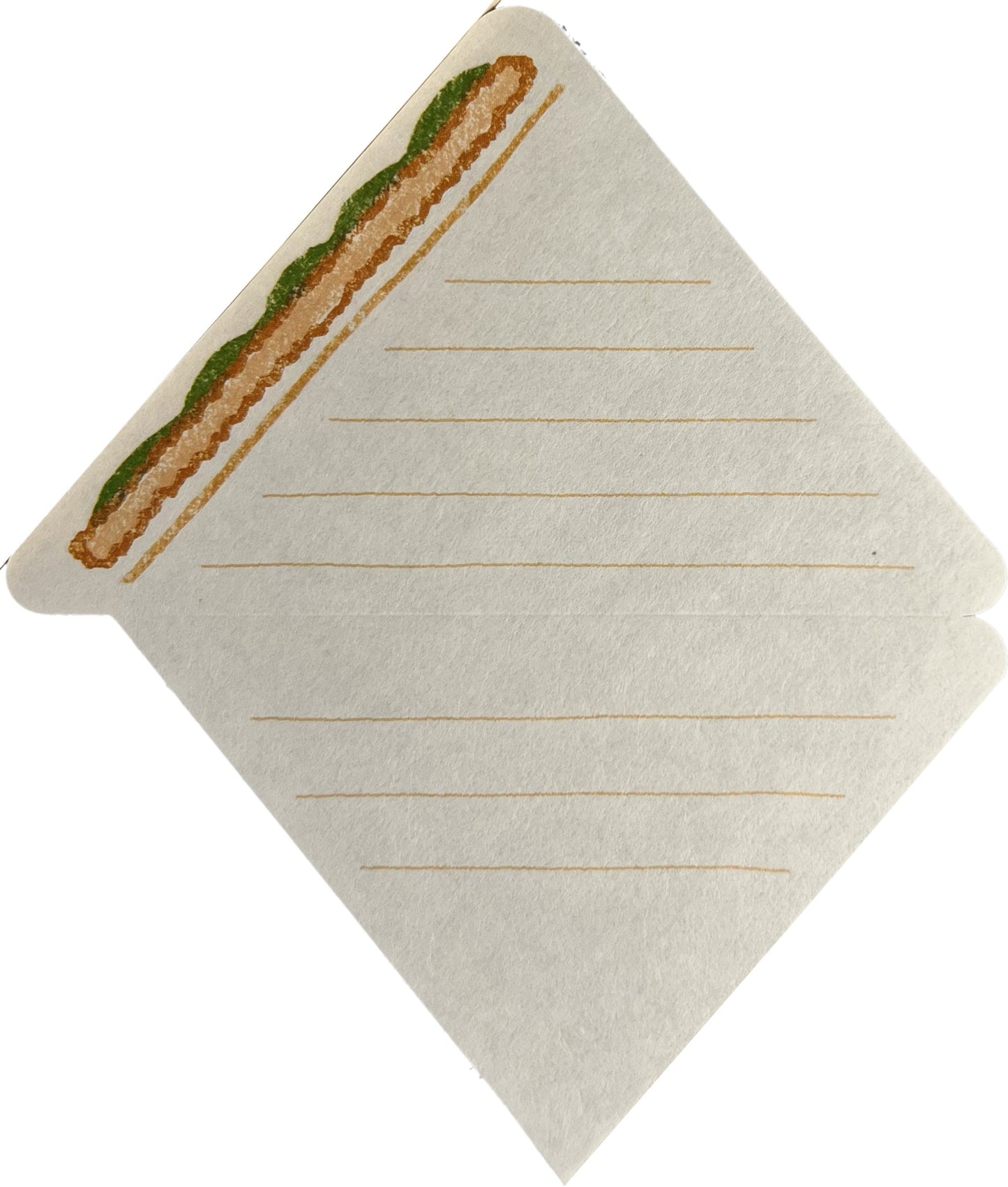 カツサンドの断面が描かれた三角形に折りたためるミニ便箋
Mini letter sheet that folds into a triangle with a katsu sandwich cross-section design