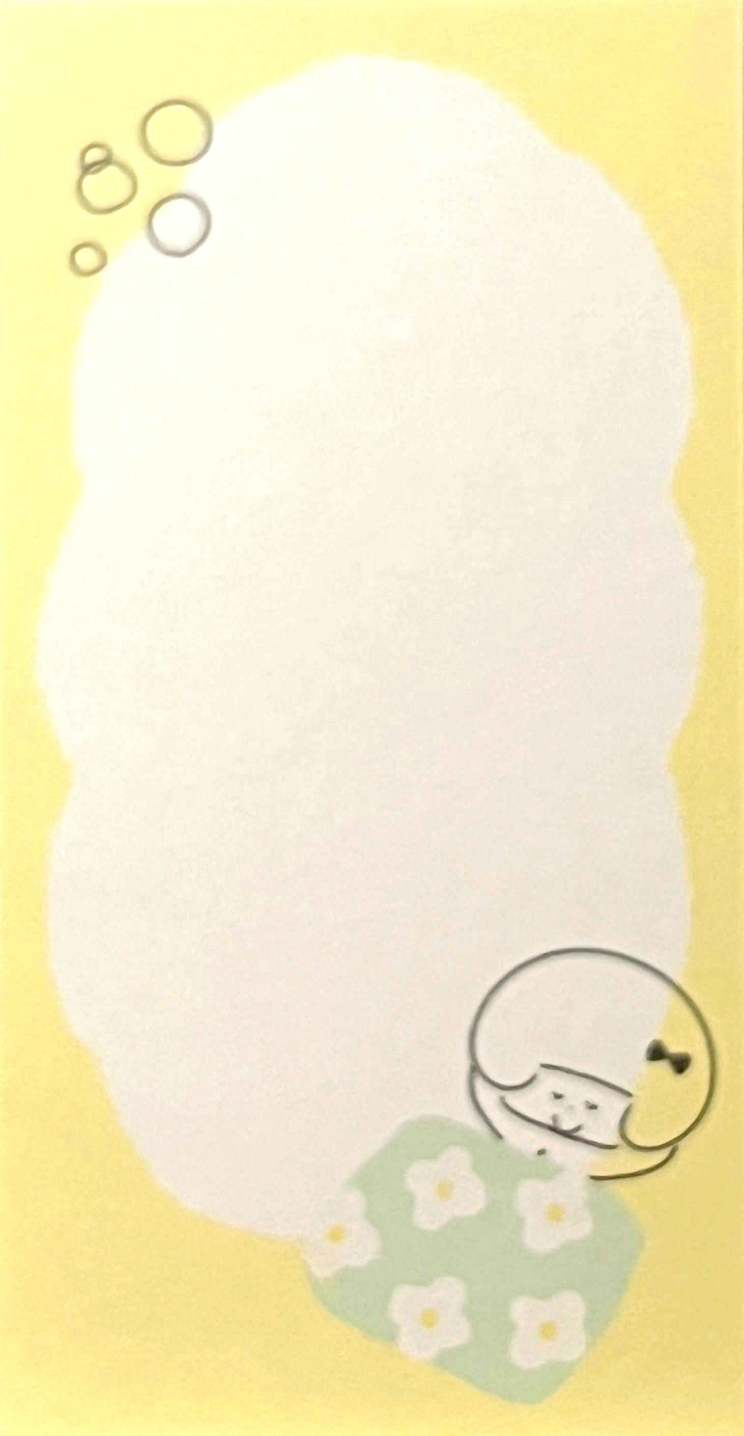 ゆるいタッチで描かれた女の子とくまのイラストが入った、ふんわり優しい雰囲気のスリムメモ帳。淡い色のデコレーションが特徴。/  
A slim memo pad featuring soft pastel decorations and gentle hand-drawn illustrations of a girl and bears — soothing and whimsical stationery design.