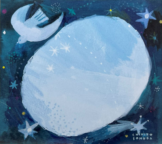 星空や動物、傘などが描かれた幻想的な雰囲気のイラストメモ
Dreamlike illustrated memo card featuring stars, animals, and umbrella motifs