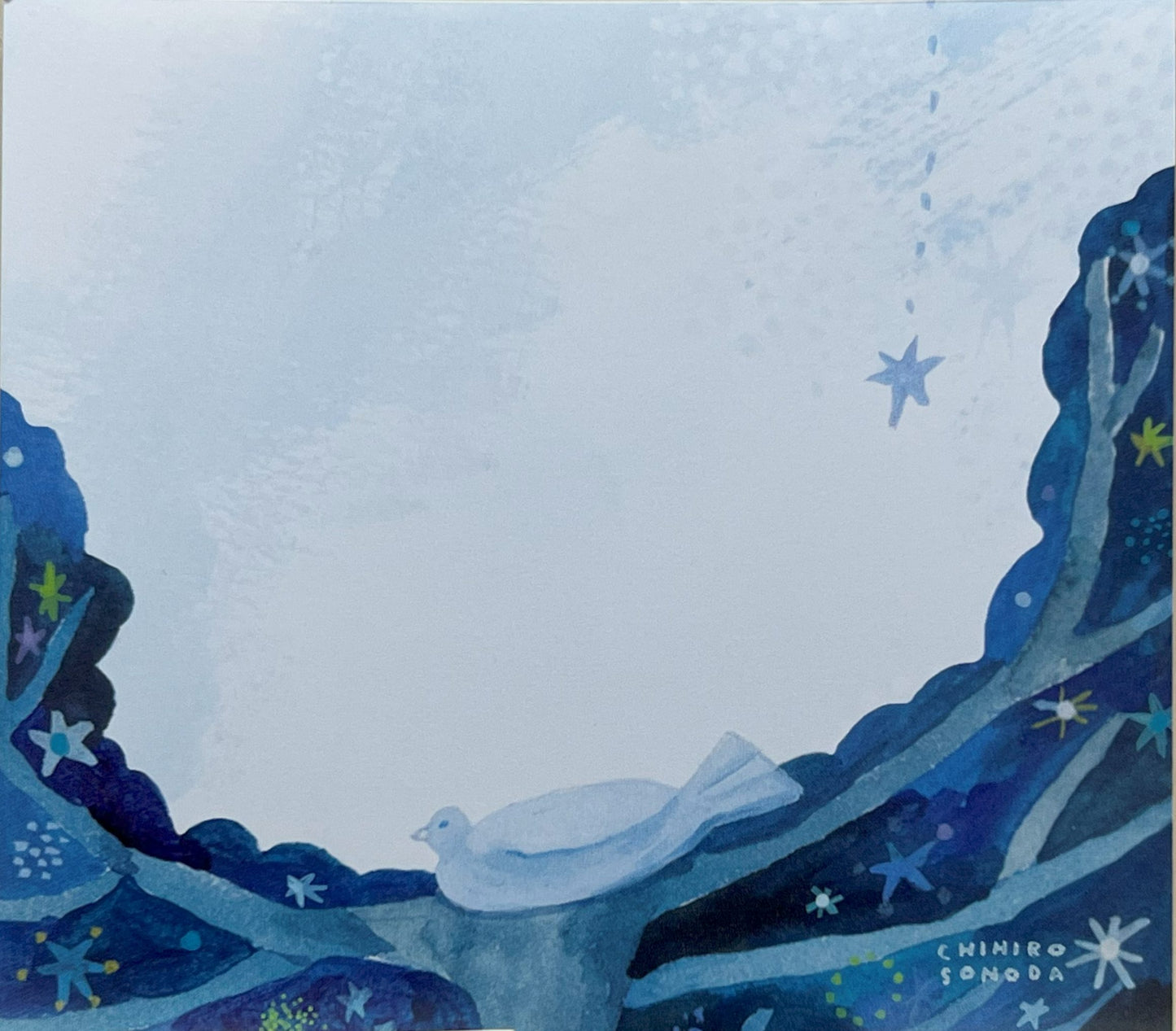 星空や動物、傘などが描かれた幻想的な雰囲気のイラストメモ
Dreamlike illustrated memo card featuring stars, animals, and umbrella motifs