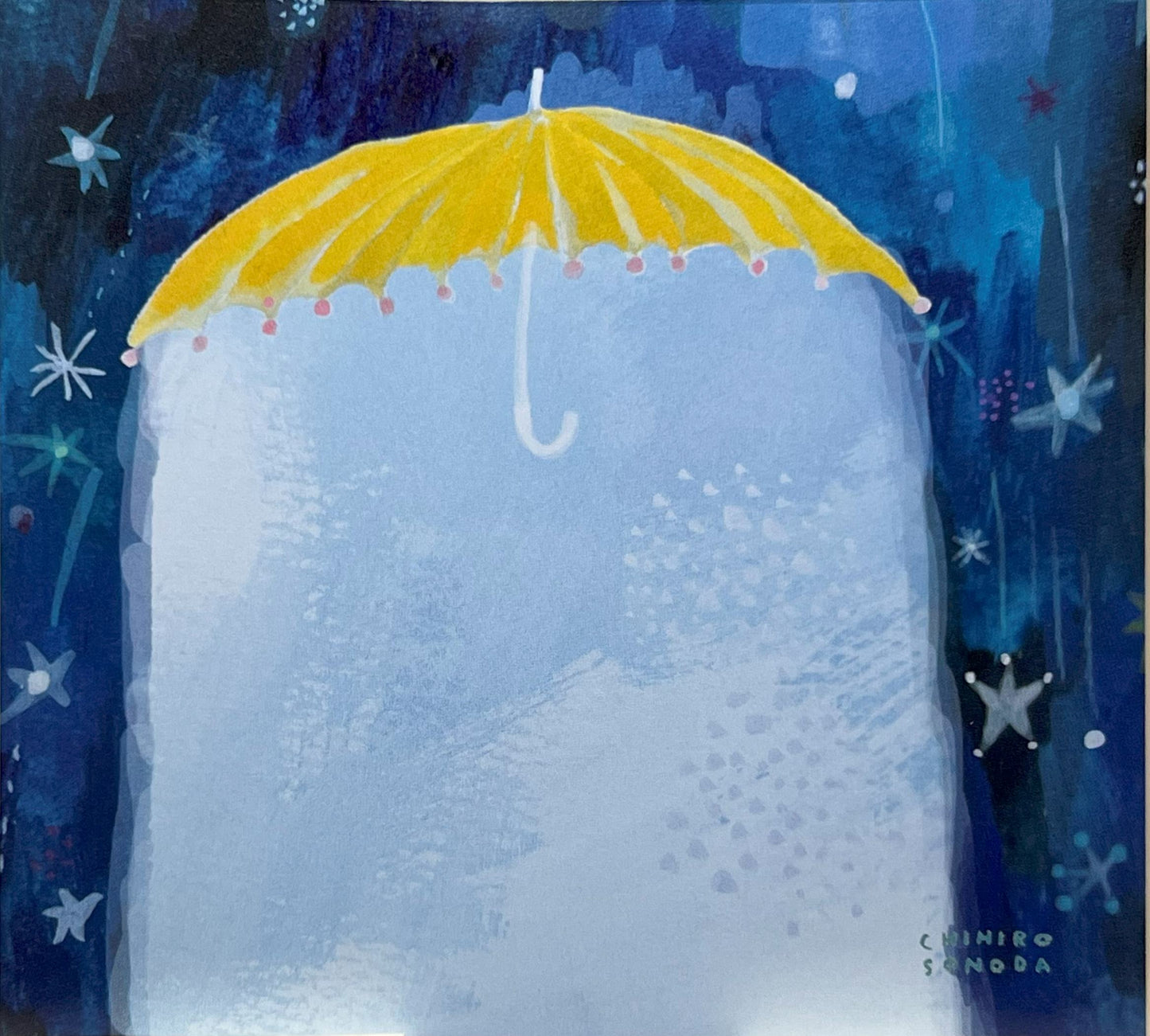 星空や動物、傘などが描かれた幻想的な雰囲気のイラストメモ
Dreamlike illustrated memo card featuring stars, animals, and umbrella motifs