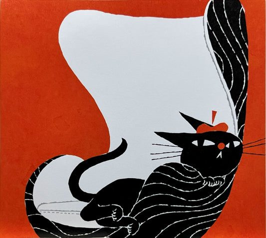 椅子に乗った黒ねこロビンのイラスト入りブロックメモ（4柄）
Block memo featuring illustrations of black cat Robin relaxing on chairs (4 designs)