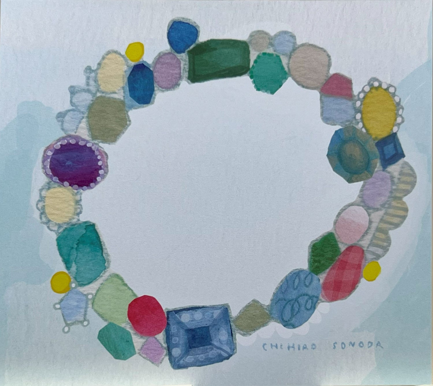 ブローチをモチーフにした園田千尋のやさしいタッチのイラスト入りブロックメモ（4柄）
Block memo featuring brooch-themed illustrations by Chihiro Sonoda in soft pastel tones (4 designs)