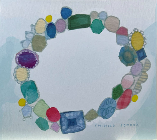 ブローチをモチーフにした園田千尋のやさしいタッチのイラスト入りブロックメモ（4柄）
Block memo featuring brooch-themed illustrations by Chihiro Sonoda in soft pastel tones (4 designs)