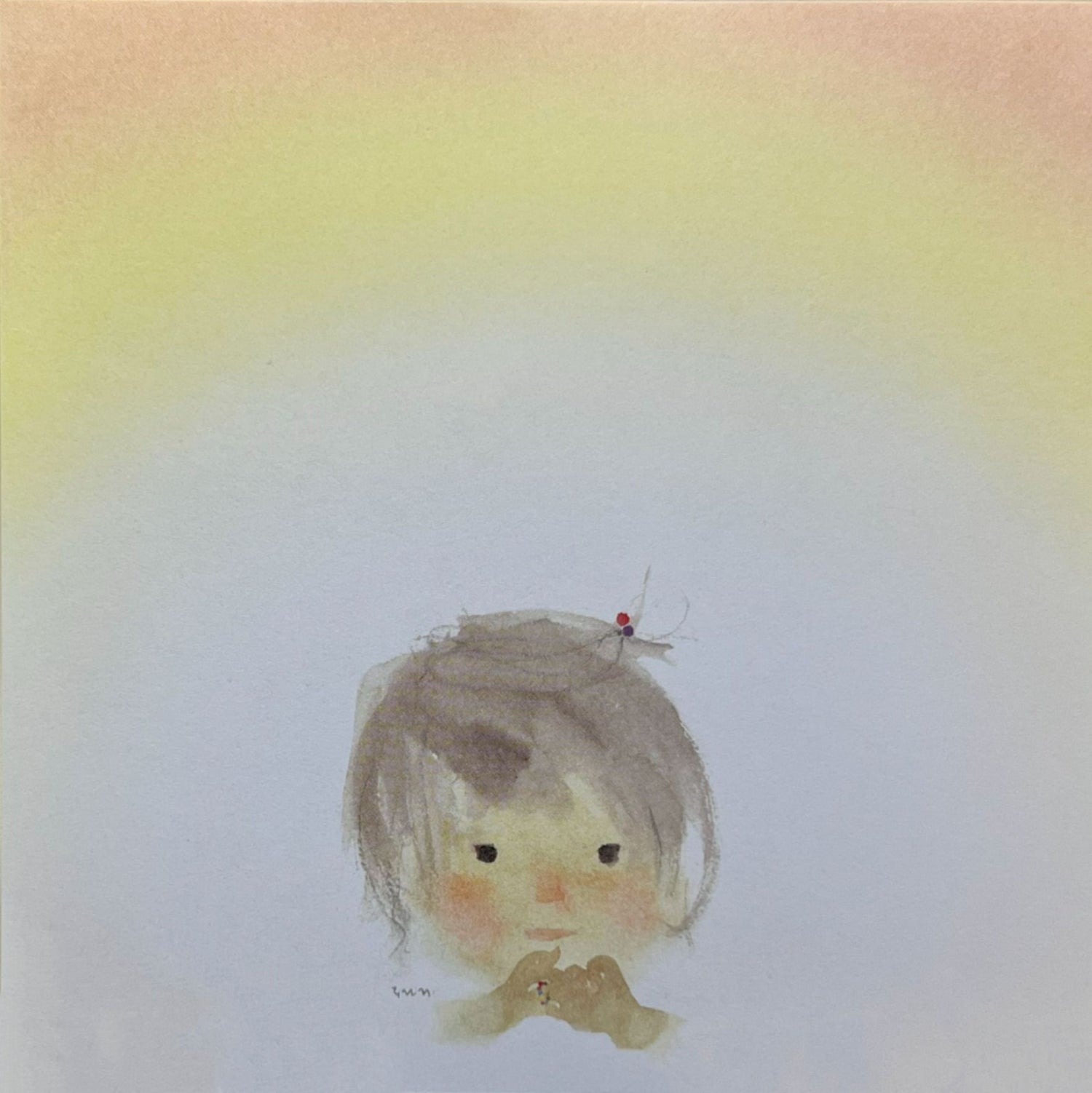 いわさきちひろが描いた赤ちゃんの姿が印象的な、スクエア型のチャリティーメモパッド
ピースの指をしたあかちゃん（1971年頃）
Memo pad featuring tender illustrations of babies by Chihiro Iwasaki – a square-format charity item.
Baby Showing a Peace Sign (circa 1971)