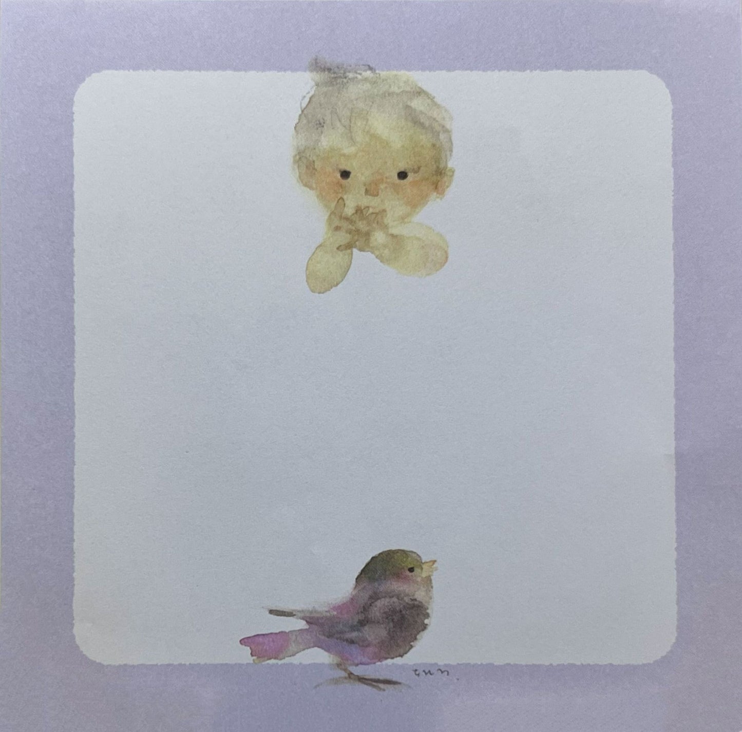 いわさきちひろが描いた赤ちゃんの姿が印象的な、スクエア型のチャリティーメモパッド
小鳥とあかちゃん（1971年）
Memo pad featuring tender illustrations of babies by Chihiro Iwasaki – a square-format charity item.
Baby with a Bird (1971)