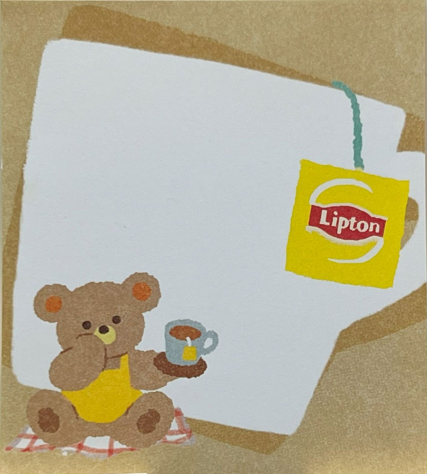 ストレートティーを楽しむくまとウサギのメモパッド（リプトン紅茶缶、カップ、レモンの木）
Memo pad featuring bear and bunny enjoying straight tea with Lipton tea can, cup, and lemon tree