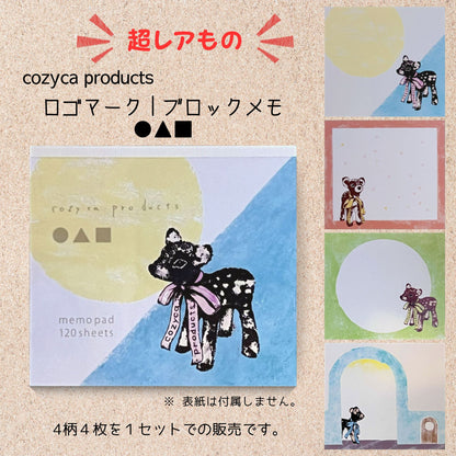 ロゴマークのコジカが描かれたcozyca productsのブロックメモ｜cozyca products block memo featuring a fawn and logo