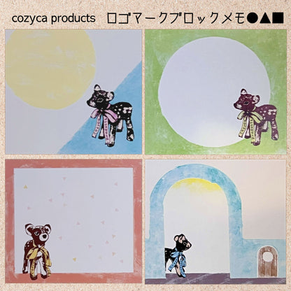 ロゴマークのコジカが描かれたcozyca productsのブロックメモ｜cozyca products block memo featuring a fawn and logo