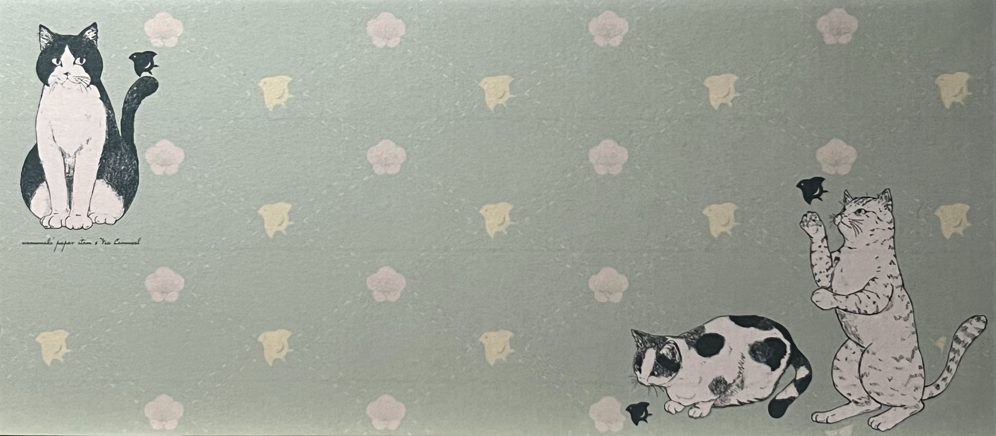 和の花模様に囲まれた3匹の猫が描かれた上品な一筆箋。日常のメッセージや贈り物にぴったり。/  
Elegant Japanese letter paper featuring three cats surrounded by floral motifs — perfect for thoughtful messages.