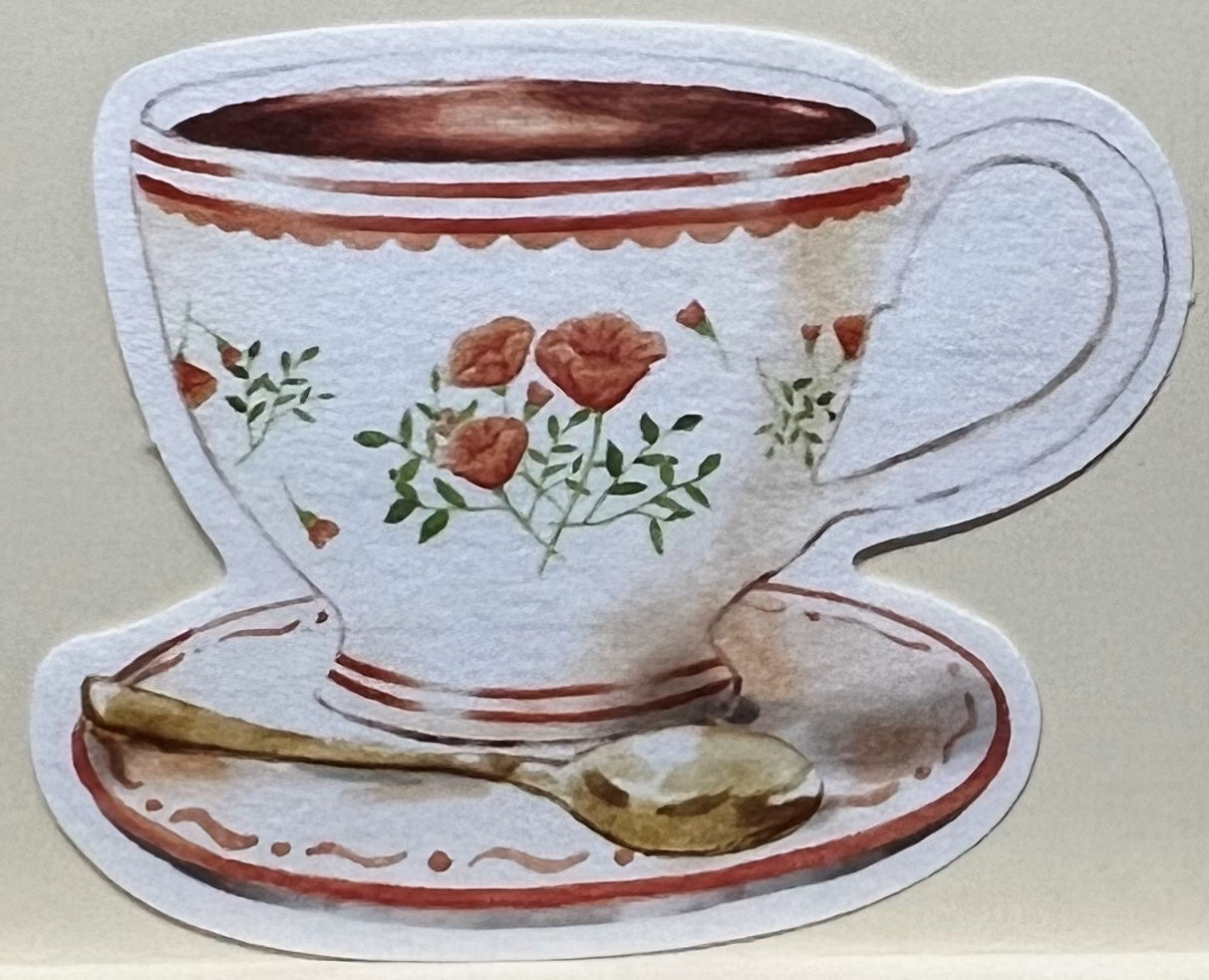 「オトメ時間」シリーズのティーカップ柄ダイカットミニレター。紅茶と花柄が描かれた上品なデザイン。
A tea cup-shaped mini letter from the Otome Jikan series by Furukawa Paper Works, featuring a floral Darjeeling tea design.