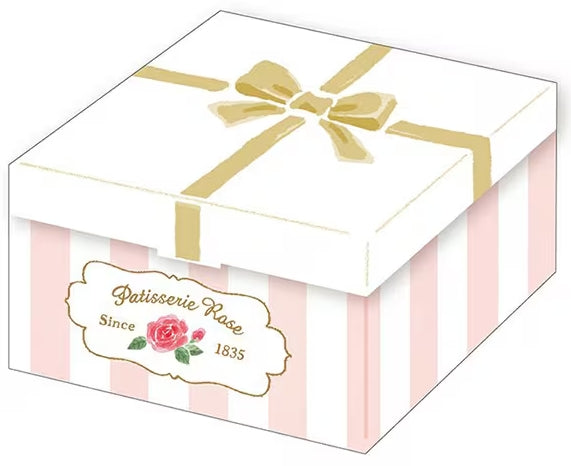 ケーキ入りギフトボックス型ミニ便箋（折りたたみ式、オトメ時間シリーズ）
Foldable mini letter paper shaped like a cake gift box (Otome Jikan series)