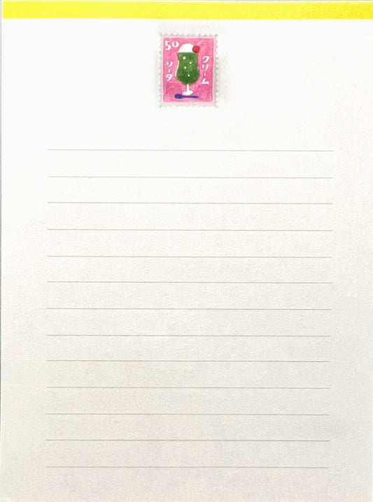 クリームソーダの切手風イラストが描かれたL判レター便箋
L-size letter sheet featuring a retro cream soda postage stamp design