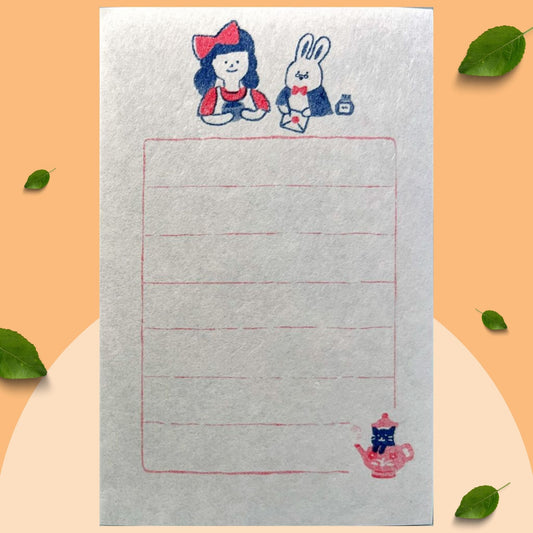 ティーパーティーデザインの便箋と封筒のセット内容｜Mini letter set with tea party themed design and matching envelope