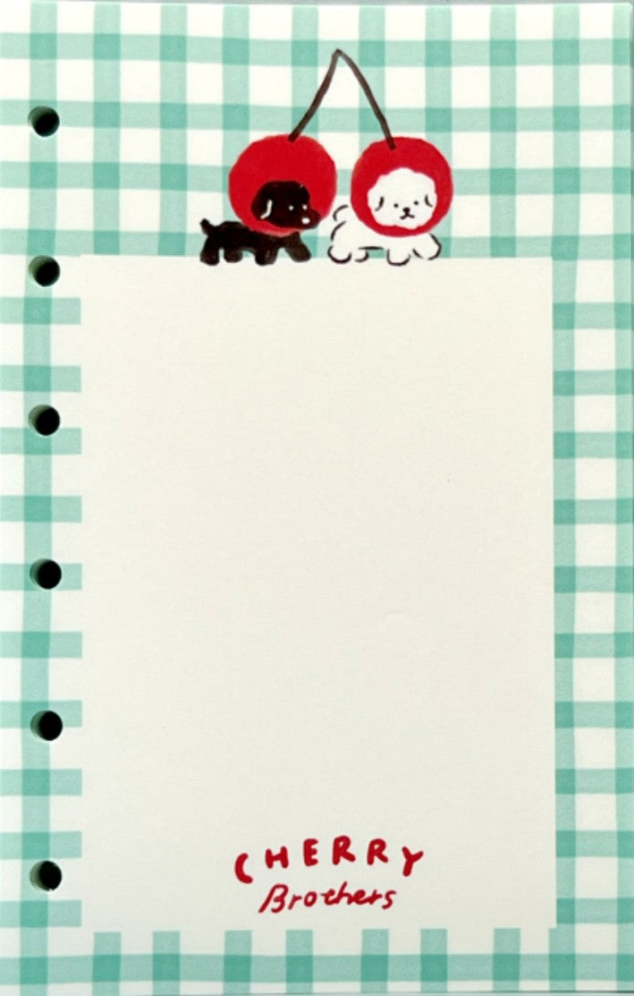 さくらんぼ姿のわんこが描かれたM6手帳リフィル「チェリーブラザーズ」M6 notebook refill "CHERRY Brothers" with puppies dressed as cherries